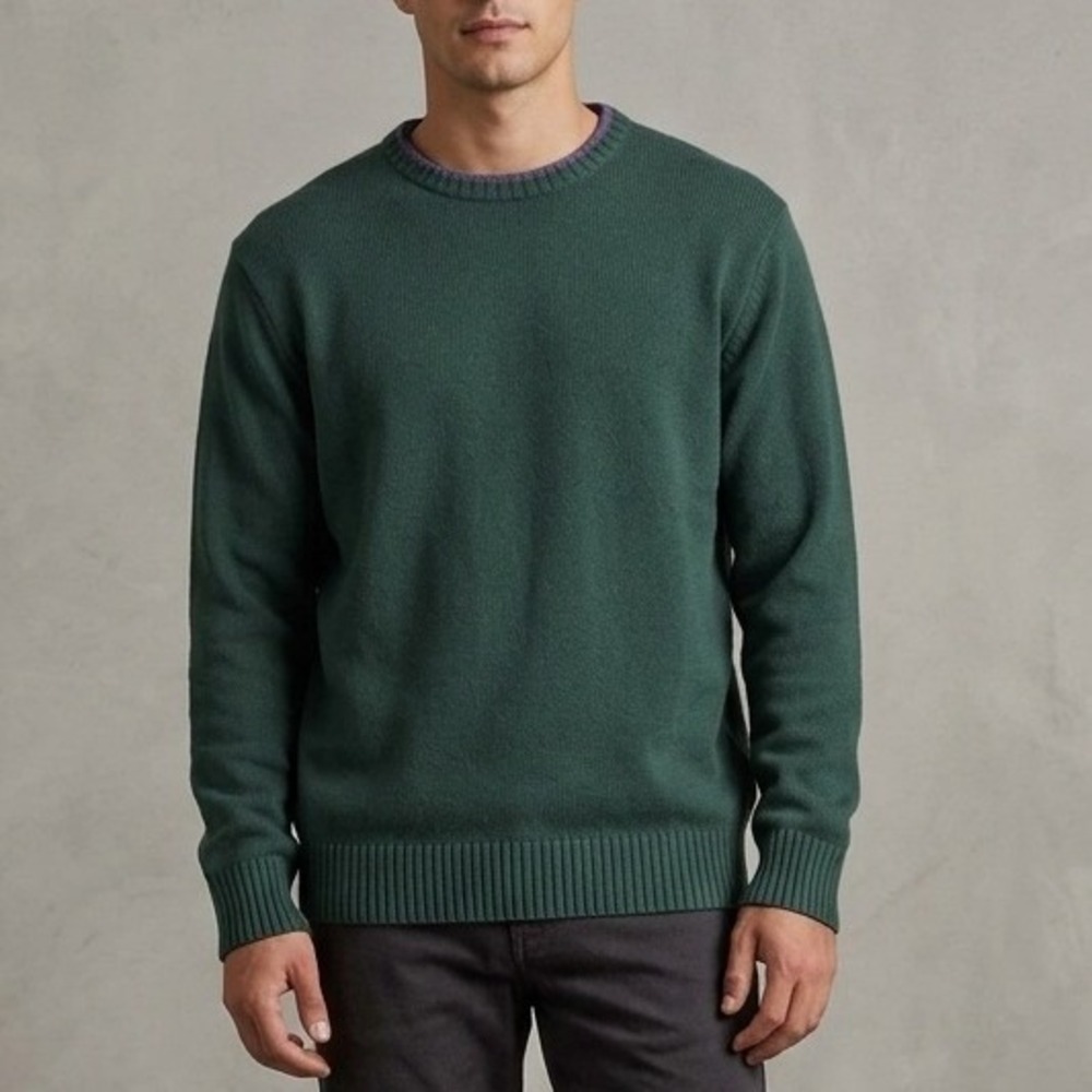 Eddie Bauer Mens XL Forest Green‎ Cotton Crew Neck Knit Sweater Solid Classic - Picture 1 of 8